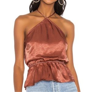 REVOLVE l Tie Neck Halter Top Small Copper Satin